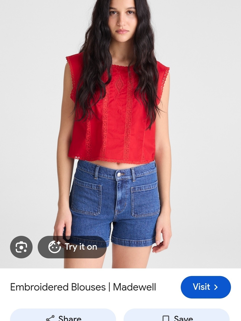 Madewell Red Sleeveless Embroidered Crop Top